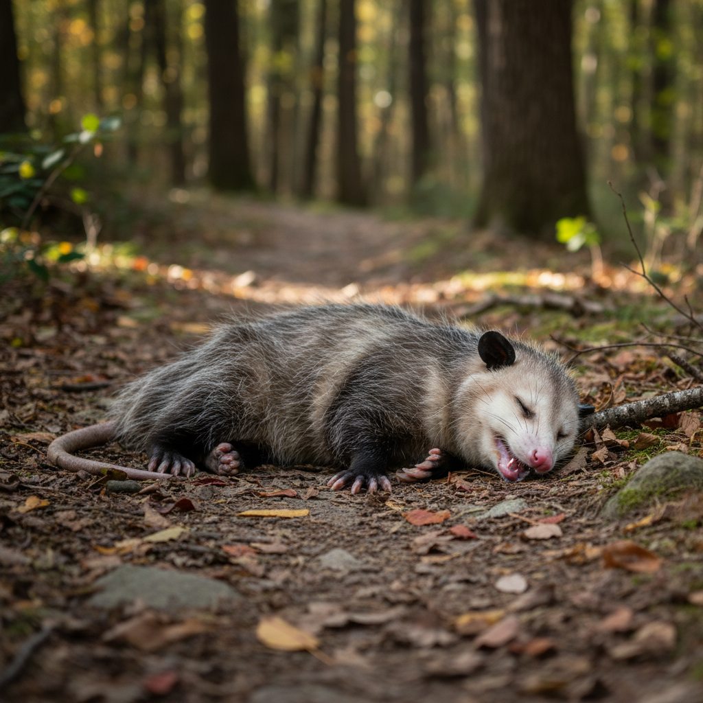 Opossum playing dead as a defense mechanism